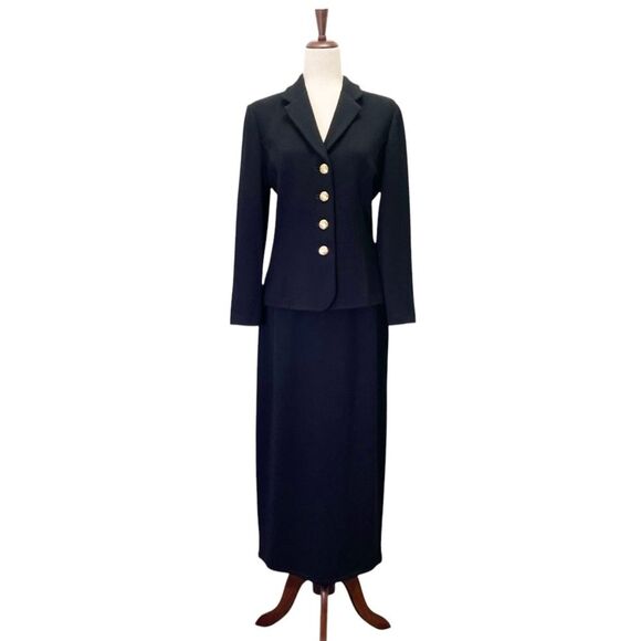 St. John Basics Set Black Santana Wool Knit Skirt Suit Small 6/8 Vintage Classic - Picture 4 of 16